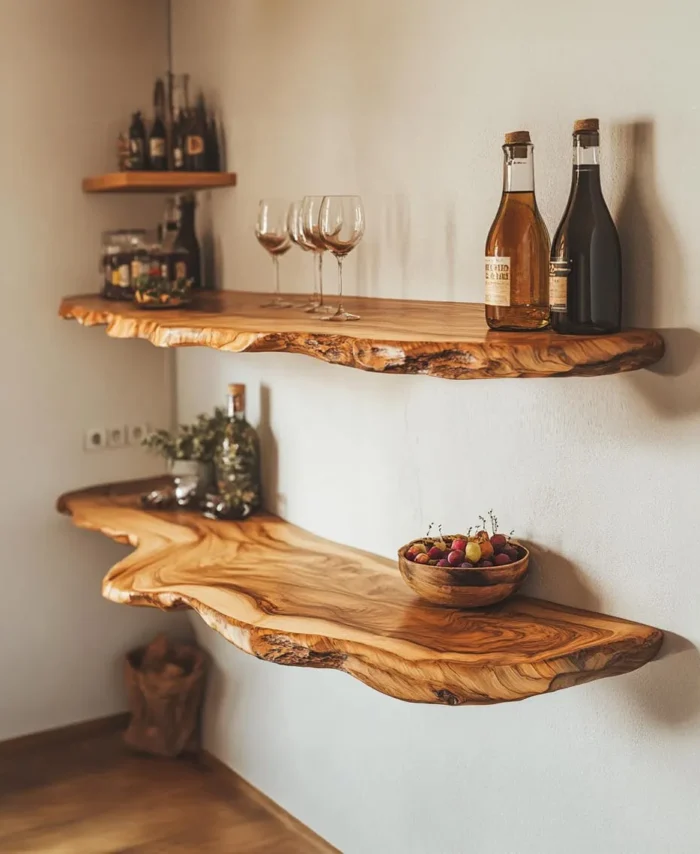 Floating Nightstand Shelf Natural Wood
