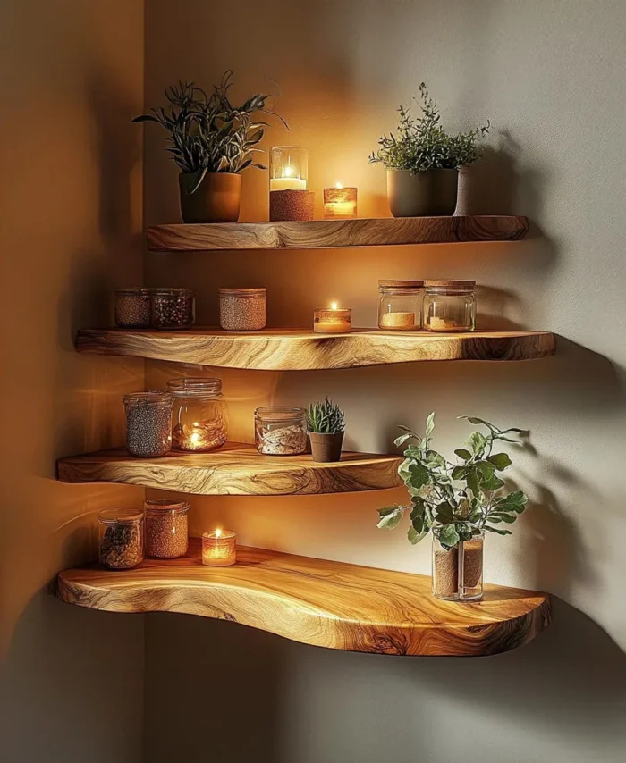 Solid Wood Floating Shelves Home Organization