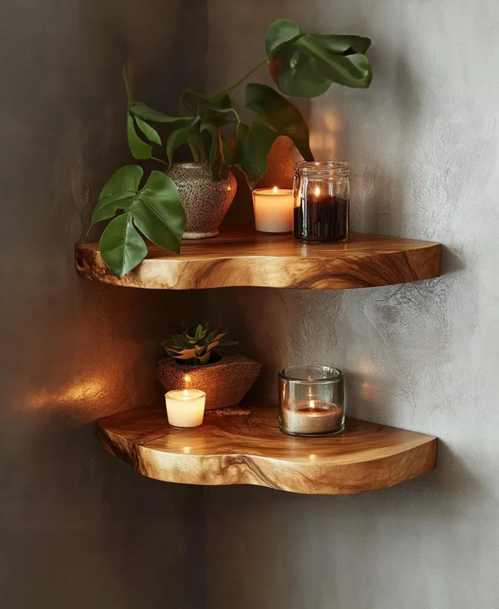 Rustic Corner Floating Shelf Wall Mounted Wood