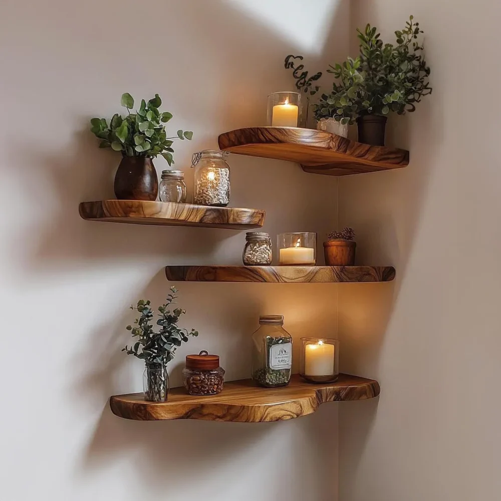 Walnut Corner Floating Shelf Live Edge