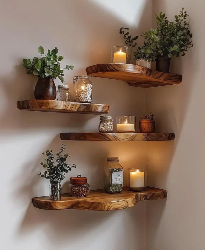 Walnut Corner Floating Shelf Live Edge