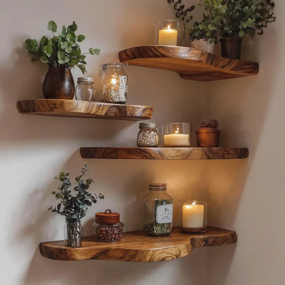 Walnut Corner Floating Shelf Live Edge - Image 3