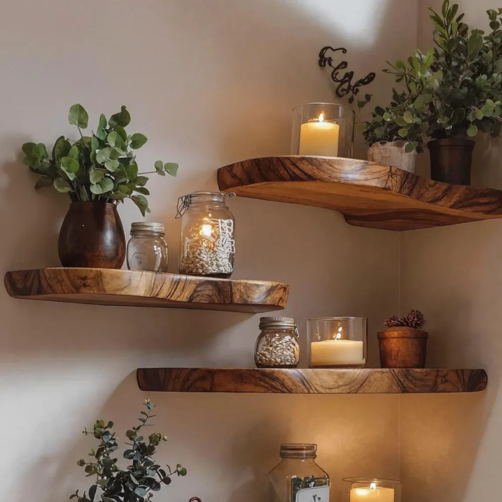 Walnut Corner Floating Shelf Live Edge - Image 5