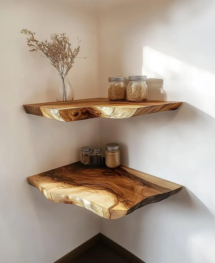 Farmhouse Corner Floating Shelf Solid Wood